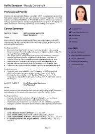 beauty consultant cv exle template