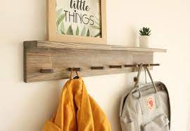 Shelf With Hooks Coffee Cup Rack Wooden