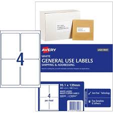 Avery General Use Labels L7169 4 Per Sheet