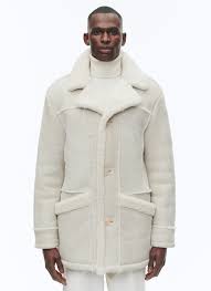 Ecru Leather Long Coat For Men Fursac