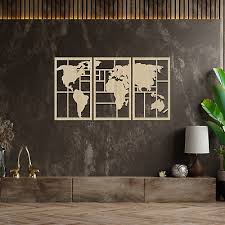 Wooden World Map Wall Art Contemporary