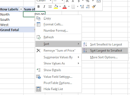 excel pivot table sort by values