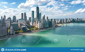 chicago skyline aerial drone view from