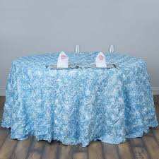 120 Light Blue Grandiose Rosette 3d Satin Round Tablecloth Tableclothsfactory
