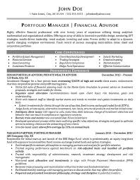 Portfolio Manager Resume Example Financial Advisor
