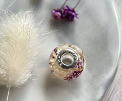 Murano Glass Bead Real Flower Charm