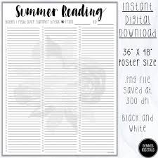 Summer Reading Book List Chart Black And White Large 36x48 Poster Instant Digital Download