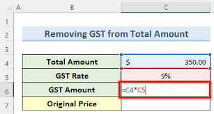remove gst from total amount in excel