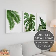 Palm Leaves Wall Art Set Of 3 Prints