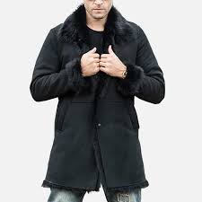 Black Shearling Fur Leather Trench Coat