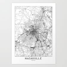 Nashville White Map Art Print By