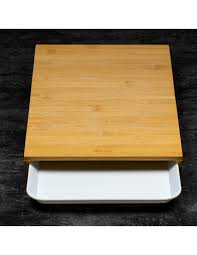 bamboo chopping board with plastic tray