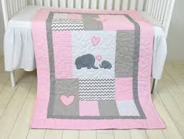 pink baby blanket elephant crib quilt