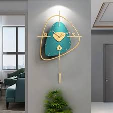 Dark Green Gold Creative Scandinavian Wall Clock Metal Pendulum Mute Home Decor Clock