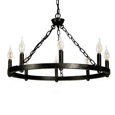 Canyon Home 8 Light Chandelier Wagon Wheel Black Stainless Steel Frame Cy A1
