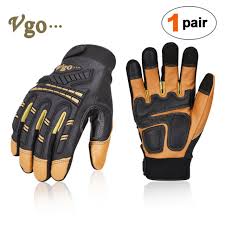 Vgo 1pair Goatskin Heavy Duty Mechanic Gloves Work Gloves Anti Vibration Ga8954