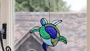 Stained Glass Inspired Hanging Turtle