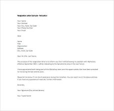 Employee Relocation Resignation Letter Example Employment