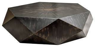 faceted large round wood coffee table