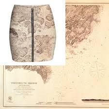 Gabriel Held Neoprene Mini Zip Skirt Nautical Chart Of Portsmouth Harbor Maine 1866