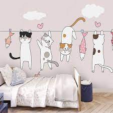 Cartoon Kids Bedroom Cat Photo Murals