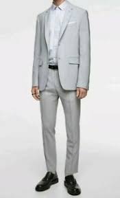 Details About Zara Light Grey Gray Slim Fit 2 Piece Suit Size Blazer 40 40r Pants 32 W X 32 L