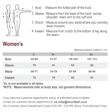 Sizing Chart Womens Montbell