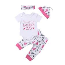4pcs Newborn Baby Girl Clothes Romper Bodysuit Pants Hat Outfits Fathers Day