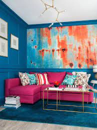 hot pink sectional with blue