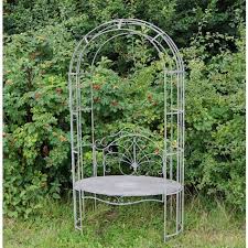 Antique Grey Metal Garden Arbour Bench