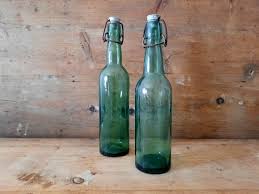 Set Of 2 French Green Glass Bottles