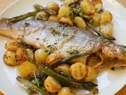 whole roast trout with potatoes and