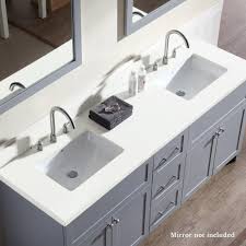 A white marble top completes the look of this modern bathroom vanity. Ariel Hamlet 73 In Bath Vanity In Grey With Quartz Vanity Top In White With White Basins F073d Wq Vo Gry The Home Depot Quartz Vanity Tops Sparkling White Quartz Vanity Top