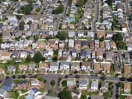 aerial view of suburban houses near