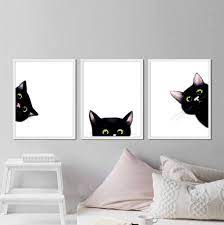 Black Cat Print Set Of 3 Prints King