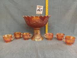Carnival Glass Punch Bowl With 6 Cups