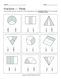 fractions thirds worksheets