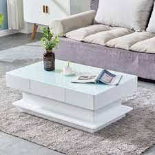 (2) total ratings 2, $183.99 new. Boju Modern White High Gloss Coffee Table With 2 Storage Drawers Living Room Large Modern Sofa End Tea Table With Rectangular Glass Tabletop For Office Waiting Reception Furniture Amazon Co Uk Home