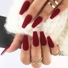 But this doesn't mean you have to stick to traditional color ideas. Amazon Com Dreamyn Glossy Coffin Fake Nails Long Ballerina False Nails Full Cover Acrylic Press On Nails For Women And Girls 24pcs Matte Dark Red Red Matte Beauty