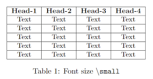 how to change table font size in latex