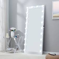 Hollywood White Floor Mirror With 20