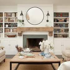 Fireplace With Shiplap And Wooden Mantle