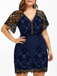 Plus Size Lace Plunge Mini Fitted Dress