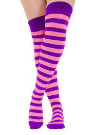 Over The Knee Pink Purple Stripy Stripey Socks Cheshire Fancy Dress Striped  Cat | eBay