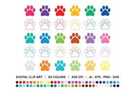 dog paw prints clip art set by running