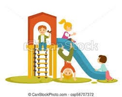 Kids Children Playing On Playground Vector Cartoon Kids Or Children