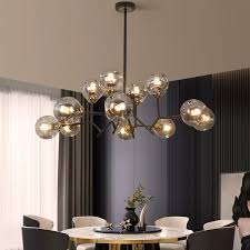 12 light black chandelier with globe