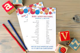 American And British Word Match Baby Shower Game Hey Lets Make Stuff