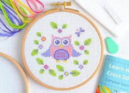 Pattern Quick Stitch Owl Cross Stitch Chart Easy Cute Happy Modern Colourful Owl Design To Fit 5 Inch Hoop