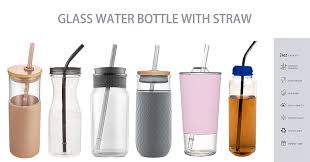 China Glass Water Bottle With Straw And